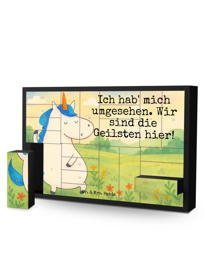 Adventskalender Einhorn Mann Design mit Spruch in Weiß