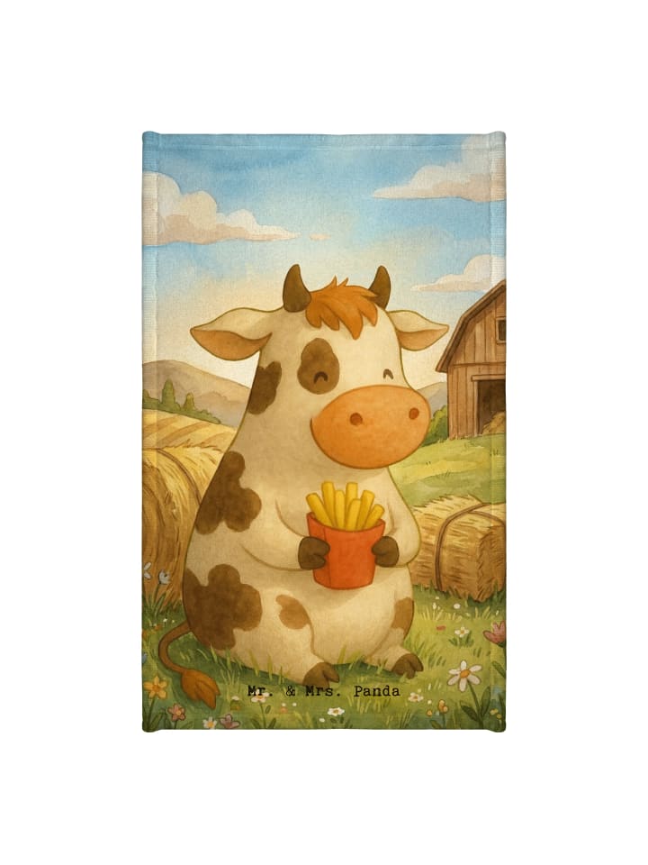 Gästehandtuch Kuh Pommes Design ohne Spruch in Weiß