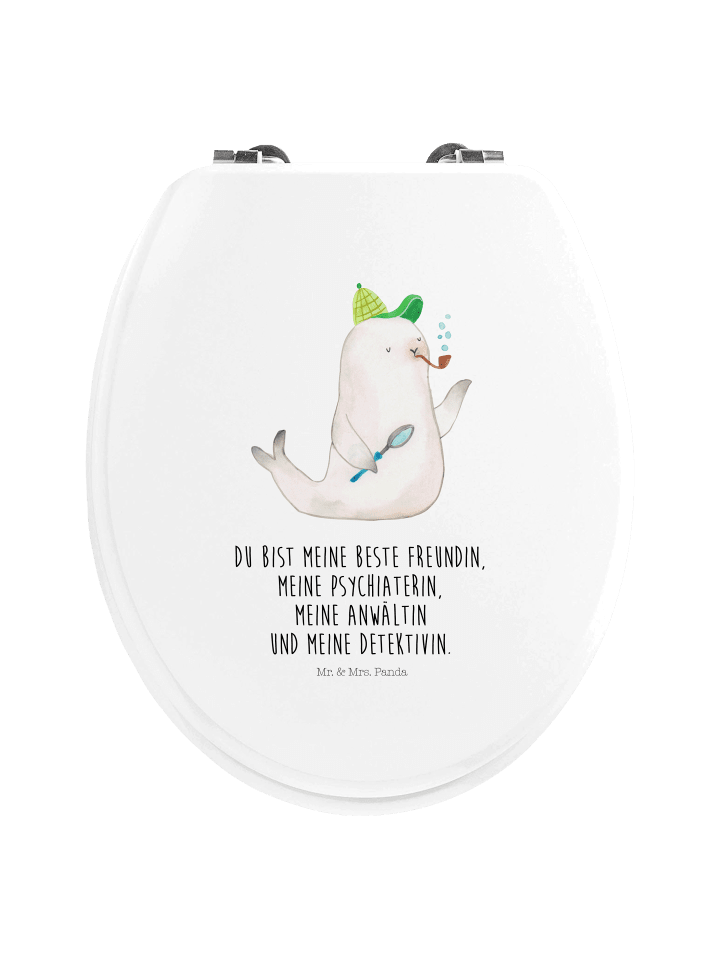 WC Deckel Robbe Sherlock mit Spruch in Weiß