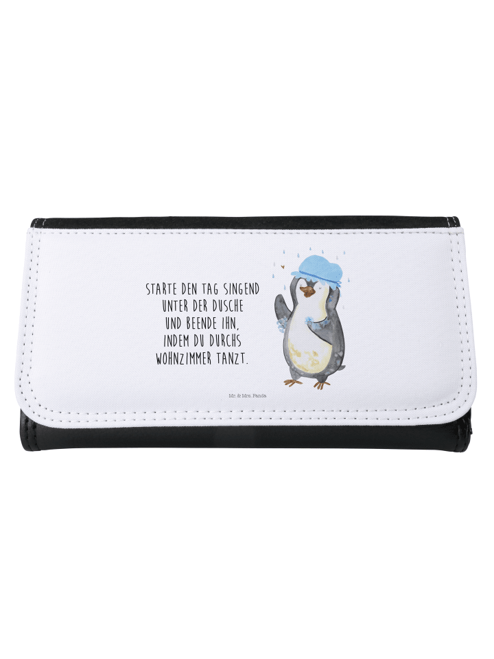Geldbeutel Damen Pinguin Duschen mit Spruch in Weiß