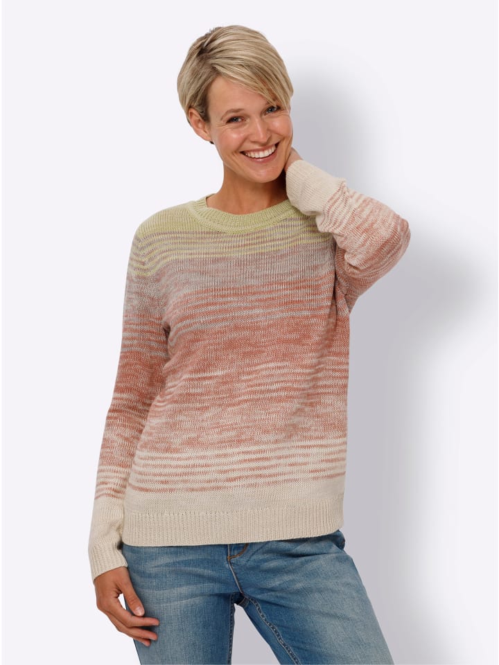 Langarm-Pullover in lindgrün-rosenholz-gemustert
