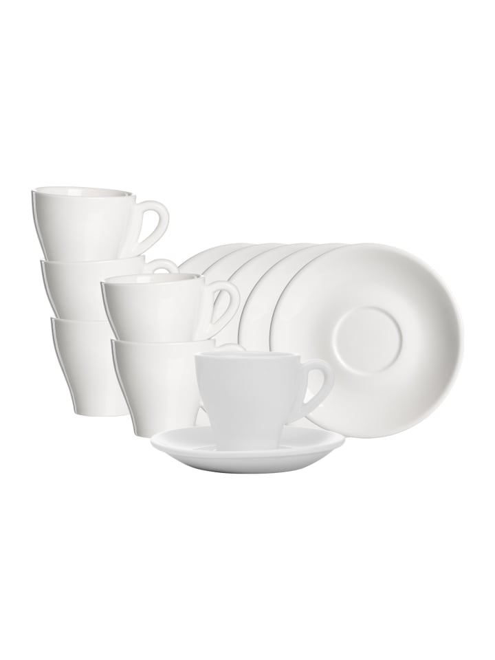 6er Set Kaffeetassen mit Untertassen Bari in 150 ml in weiß