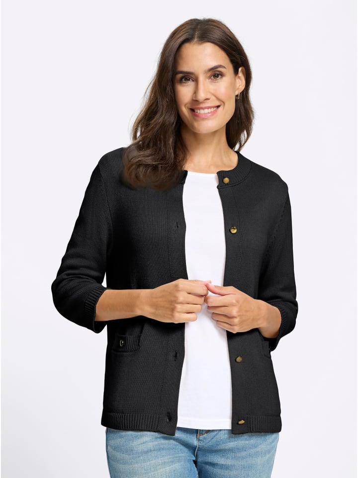 Rundhals-Strickjacke in schwarz