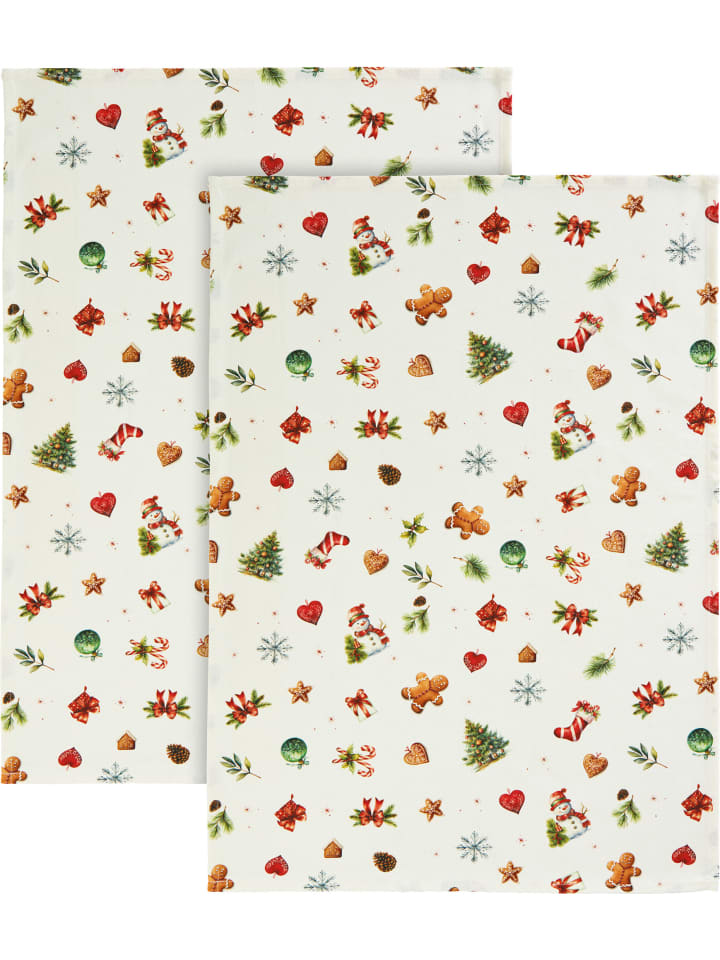 Baumwolle Geschirrtuch 2er-Pack in creme-bunt