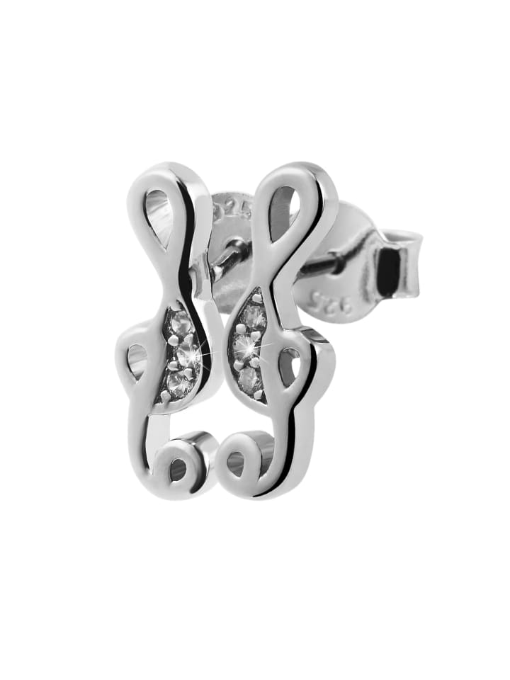 Damen Ohrstecker Notenschlüssel Musiknote aus 925 Silber mit Zirkonia in silber