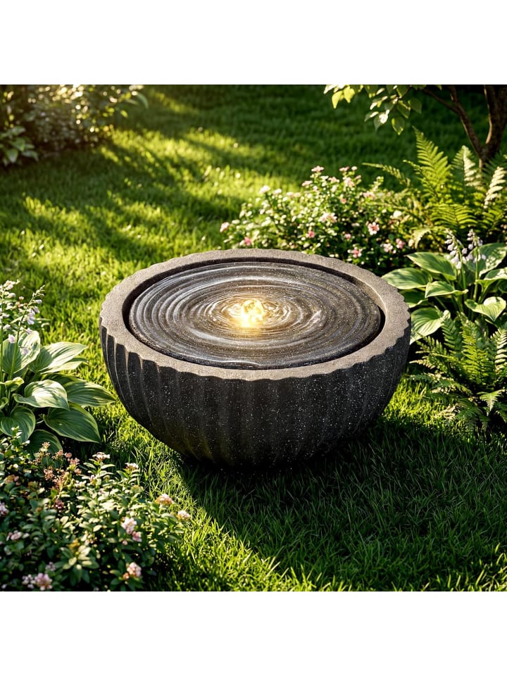 Gartenbrunnen mit LED Beleuchtung & Pumpe 45 x 45 x 23,5 cm in Schwarz