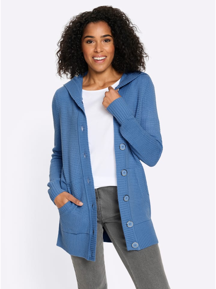Long-Strickjacke in mittelblau