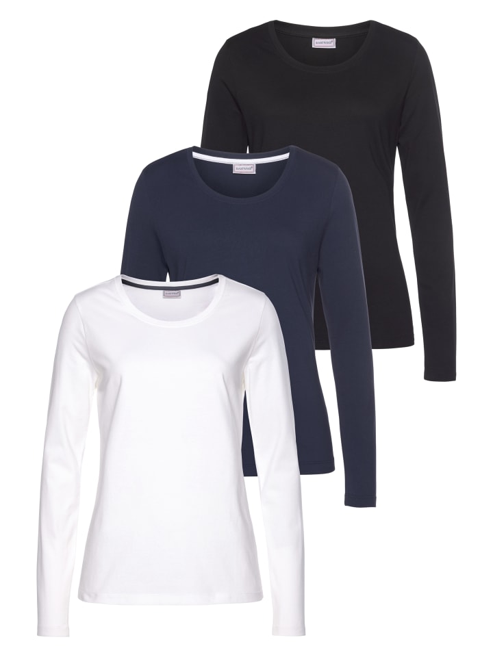 Langarmshirt in schwarz-marine-weiß