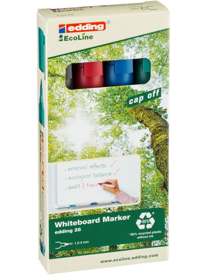 Whiteboardmarker edding 28 EcoLine nachfüllbar 1,5-3mm schwarz, rot, b...