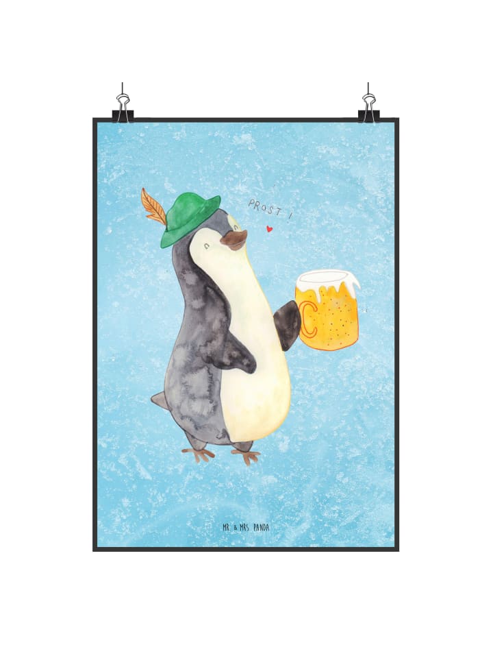 Poster Pinguin Bier ohne Spruch in Eisblau