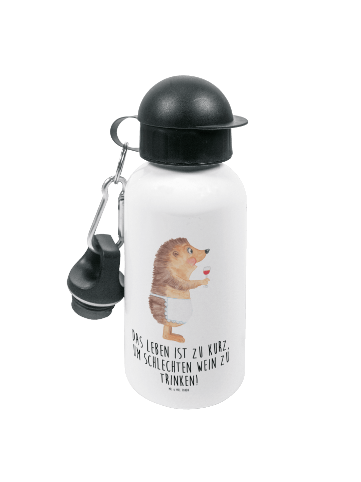 Trinkflasche Igel Wein mit Spruch in Weiß