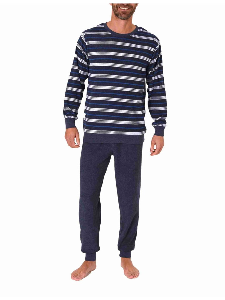 Frottee Pyjama Schlafanzug Bündchen - 70667 in blau