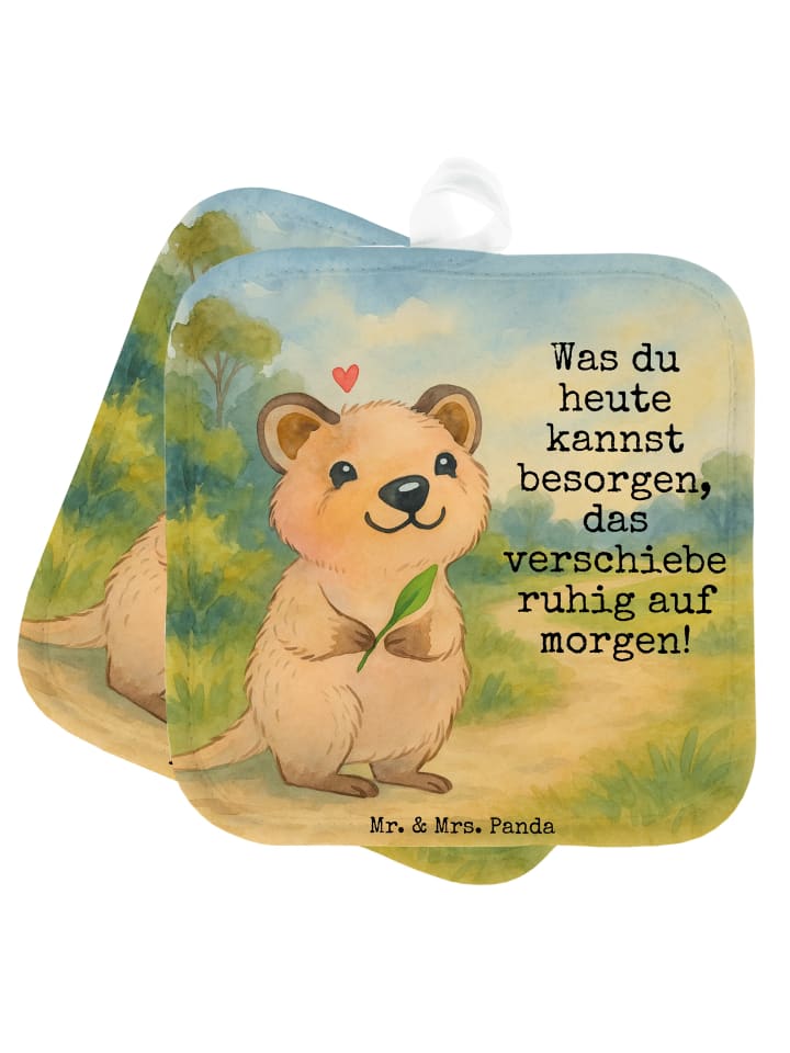 Topflappen Quokka Happy Design mit Spruch in Weiß