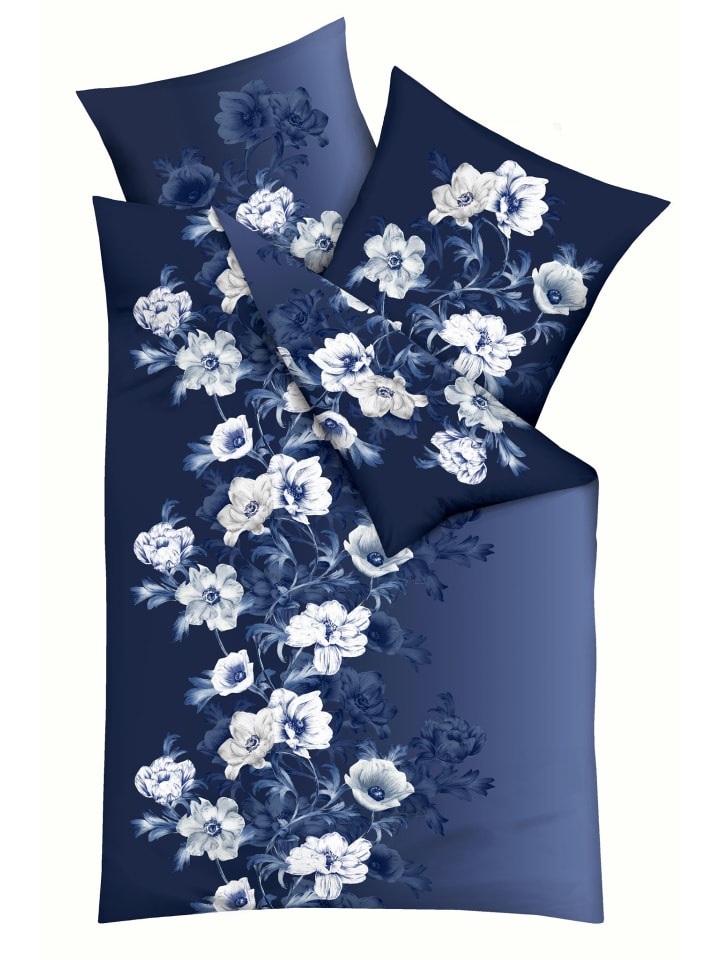2 tlg. Biber Bettwäsche 135x200 cm Blumen in Marine