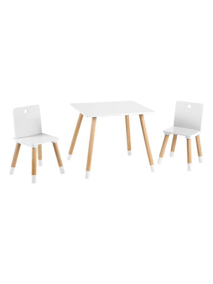 Kindertisch Set aus Holz, 2 Kinderstühle & Tisch, Weiß/Natur