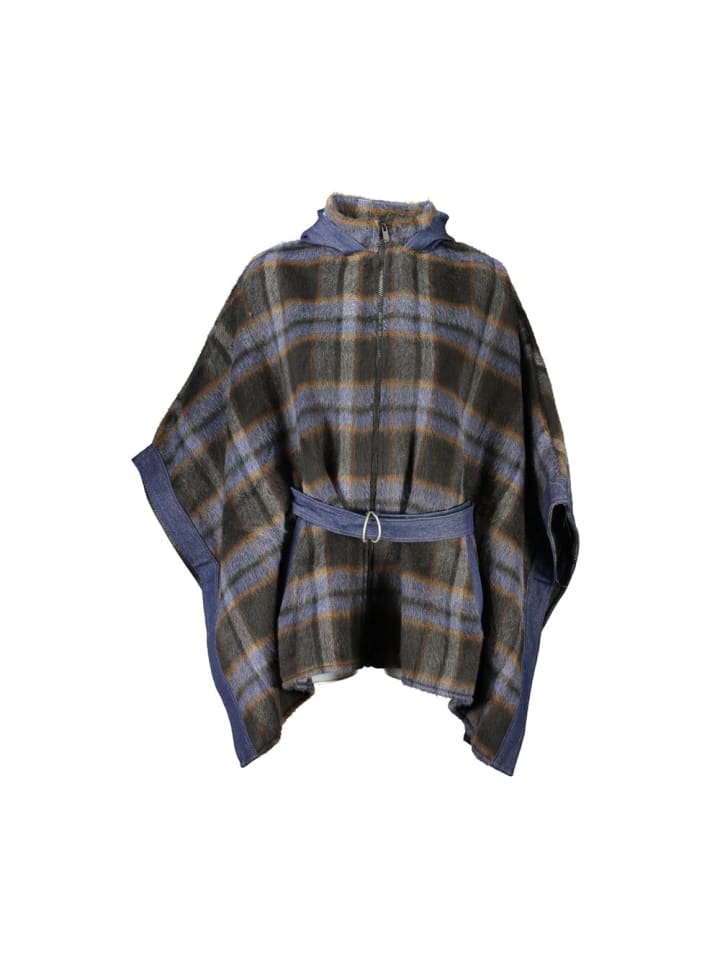 Blau Polyester Damen Poncho mit Kapuze