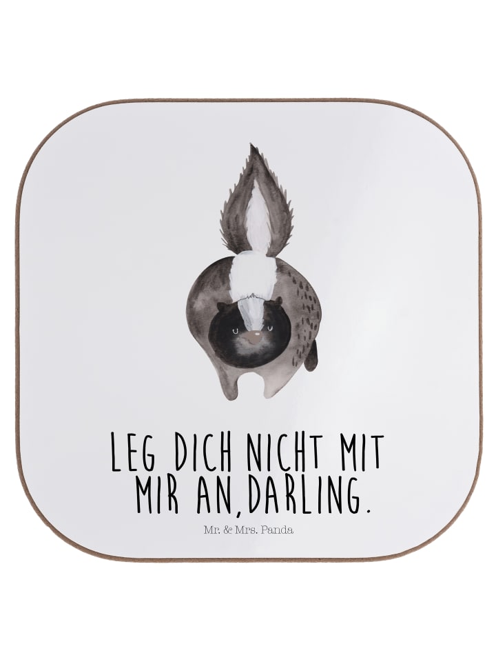 Tisch-Untersetzer Stinktier Angriff mit Spruch in Weiß