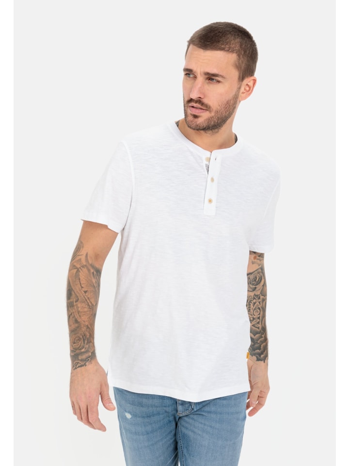 Kurzarm Henleyshirt aus reiner Baumwolle in Weiß