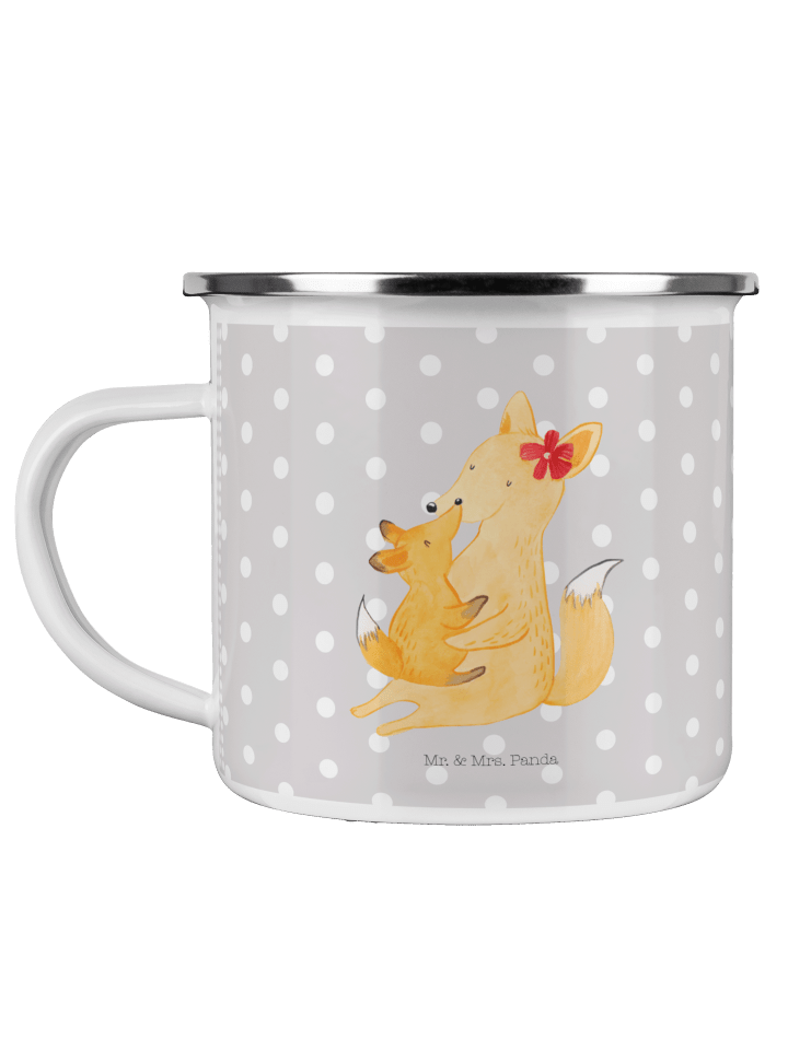 Camping Emaille Tasse Fuchs Mama ohne Spruch in Grau Pastell