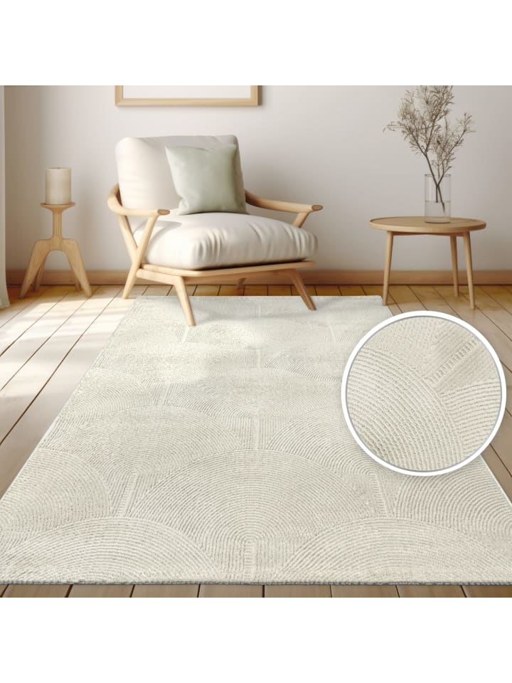 Teppich Kurzflor Abstrakt Wohnzimmer in Creme