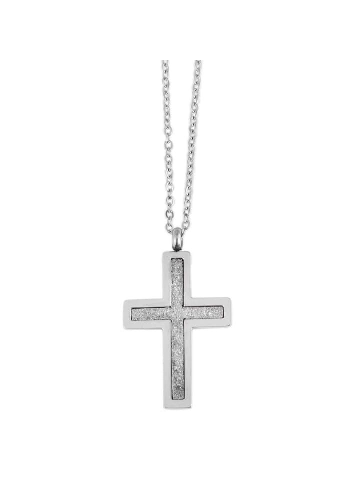 Damen Halskette – Ankerkette aus Edelstahl mit Zirkonia 43 cm in silber