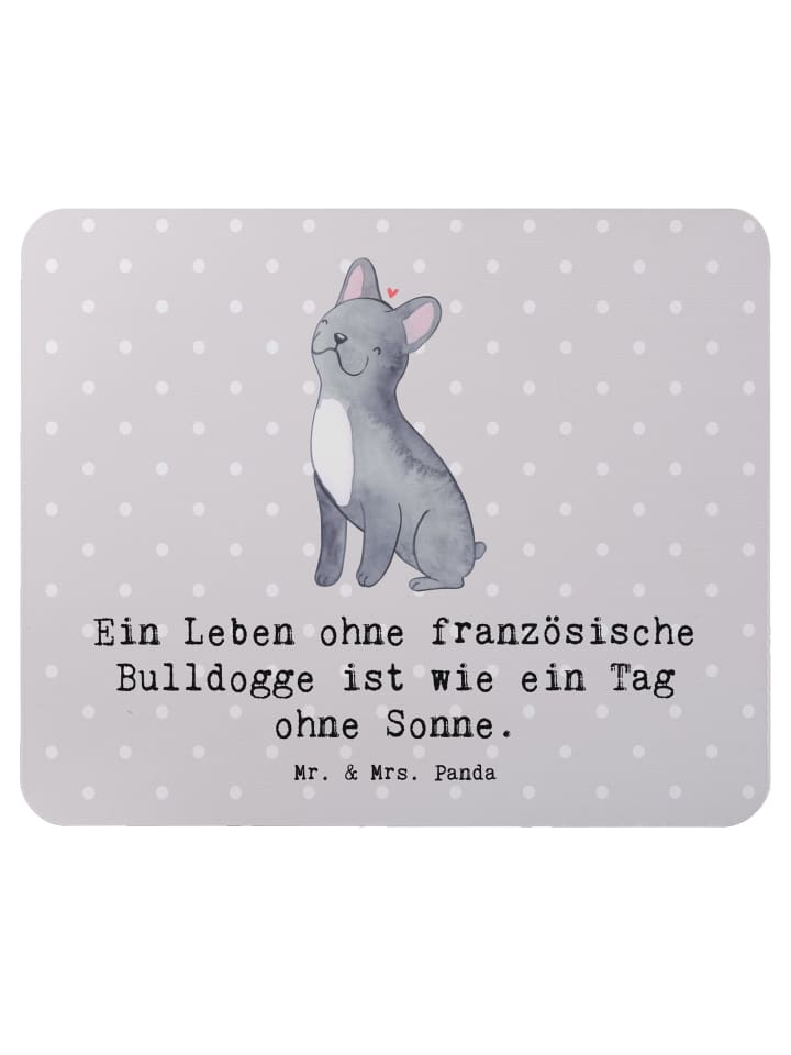 Maus Pad Französische Bulldogge mit Spruch in Grau Pastell