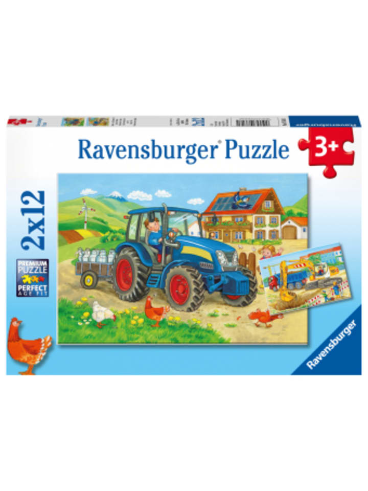 Spiel - Kinderpuzzle 2x12 Teile - Baustelle und Bauernhof
