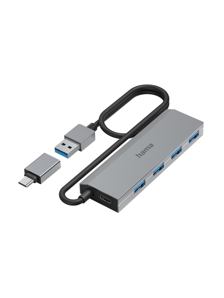 USB-Hub 4 Ports, inkl. USB-C-Adapter u. Netzteil