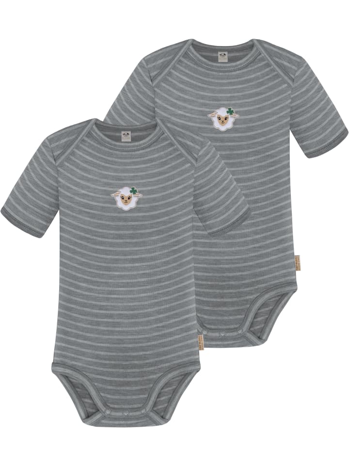 2er Set Baby Merino Body Kurzarm Tauranga in Grau gestreift