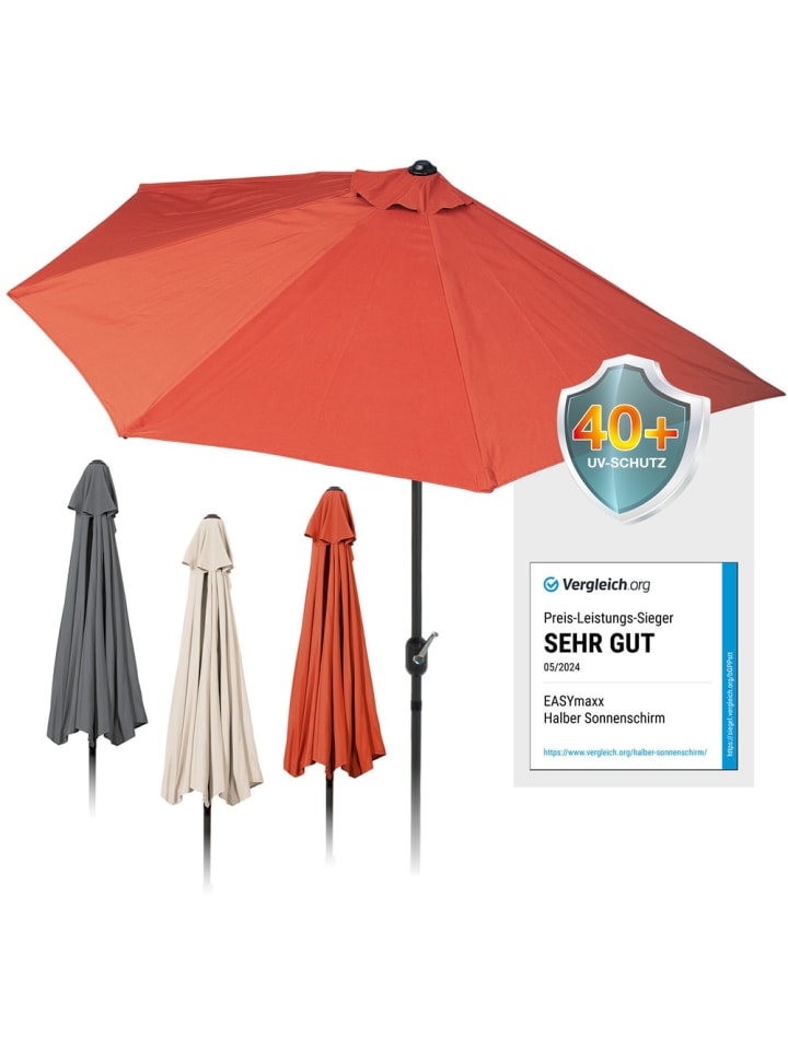 Sonnenschirm halbrund 270x140cm terracotta UV-Schutz  Orange