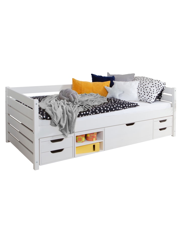 TICAA Sofabett Naomi inkl. Funktionsschubkästen, 100x200, Weiß in Weiß