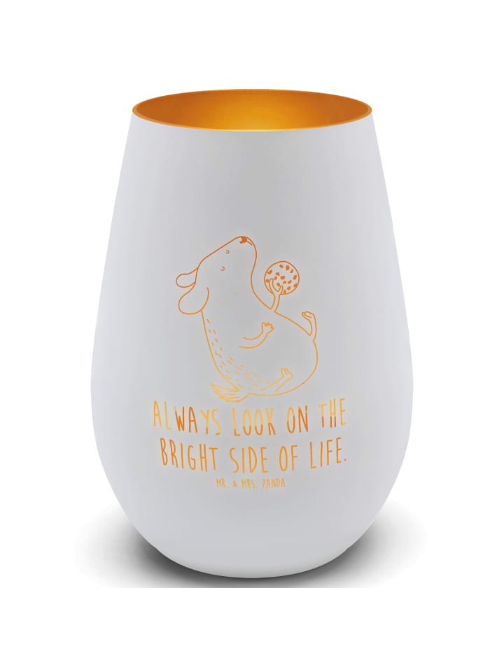 Teelichtglas Hund Keks mit Spruch in Weiß