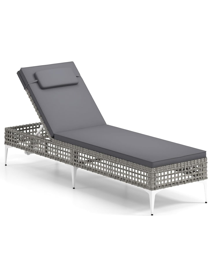 Sonnenliege Rattan mit Auflage in Grau