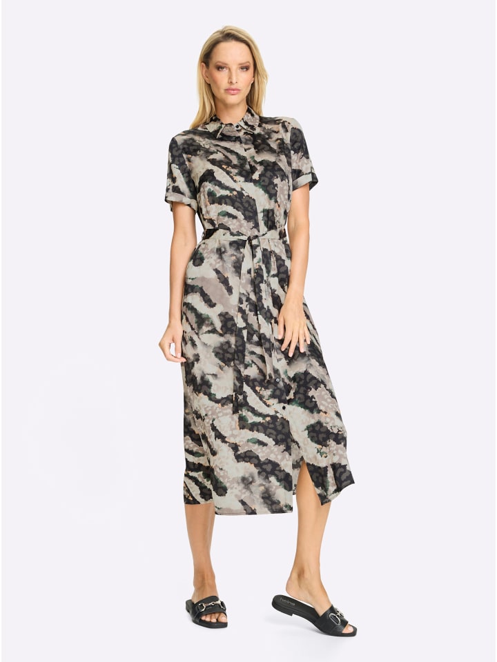 Druck-Kleid in schwarz-champagner-bedruckt