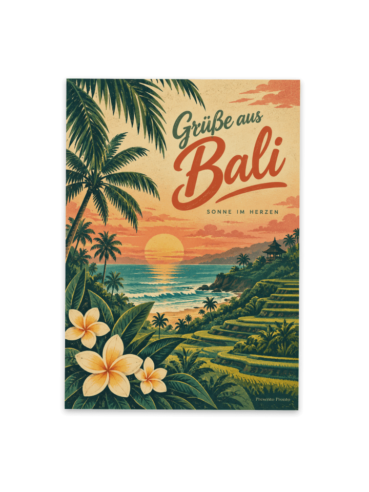 Grußkarte Landschaft tropisch Design mit Spruch in Weiß