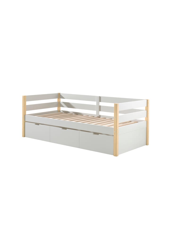 KOJENBETT mit Schubladen Karissa 211x77x98 Massivholz+MDF Weiß/natur