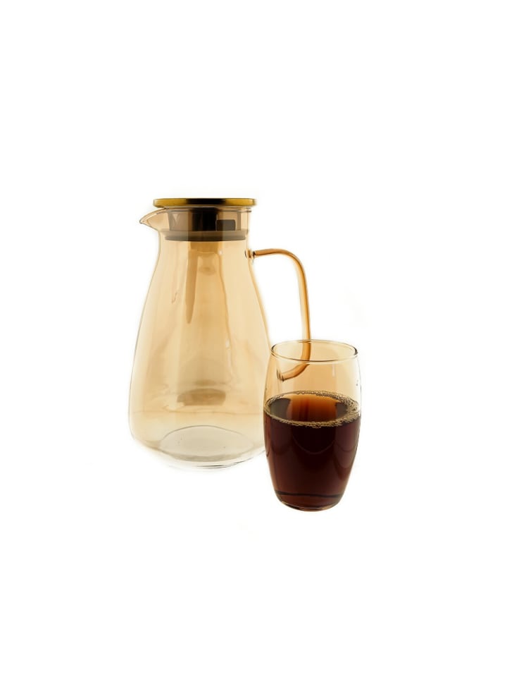 7-tlg. Karaffen-Set aus Glas - 1,95 L Karaffe & 6 Gläsern - 330 ml in Gold