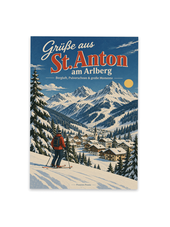 Grußkarte Berg nostalgisch Design mit Spruch in Weiß