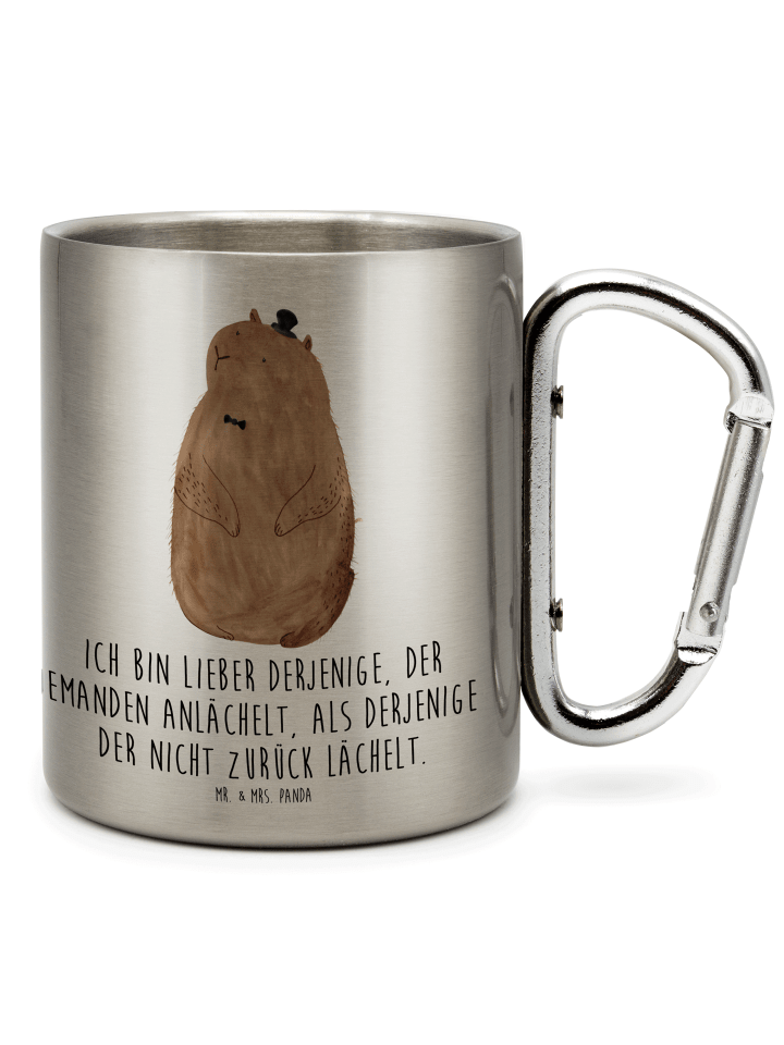 Thermobecher Murmeltier mit Spruch in Silber