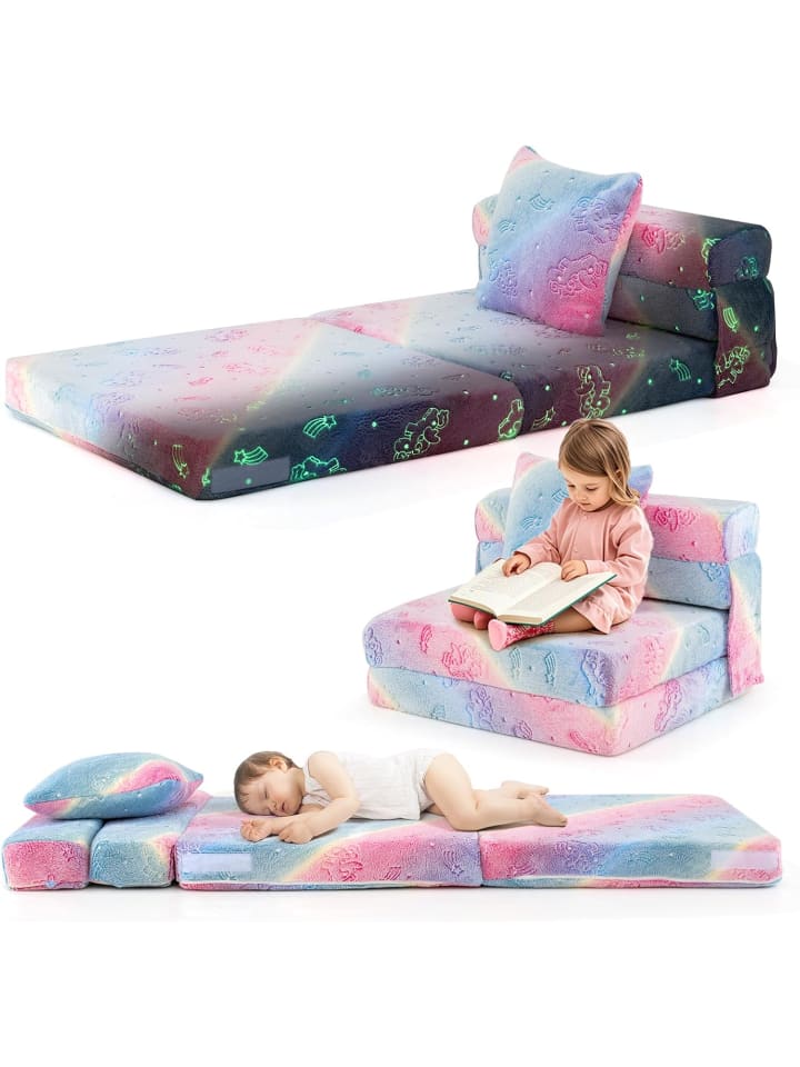 Kindersofa aufklappbar mit Kissen in Bunt