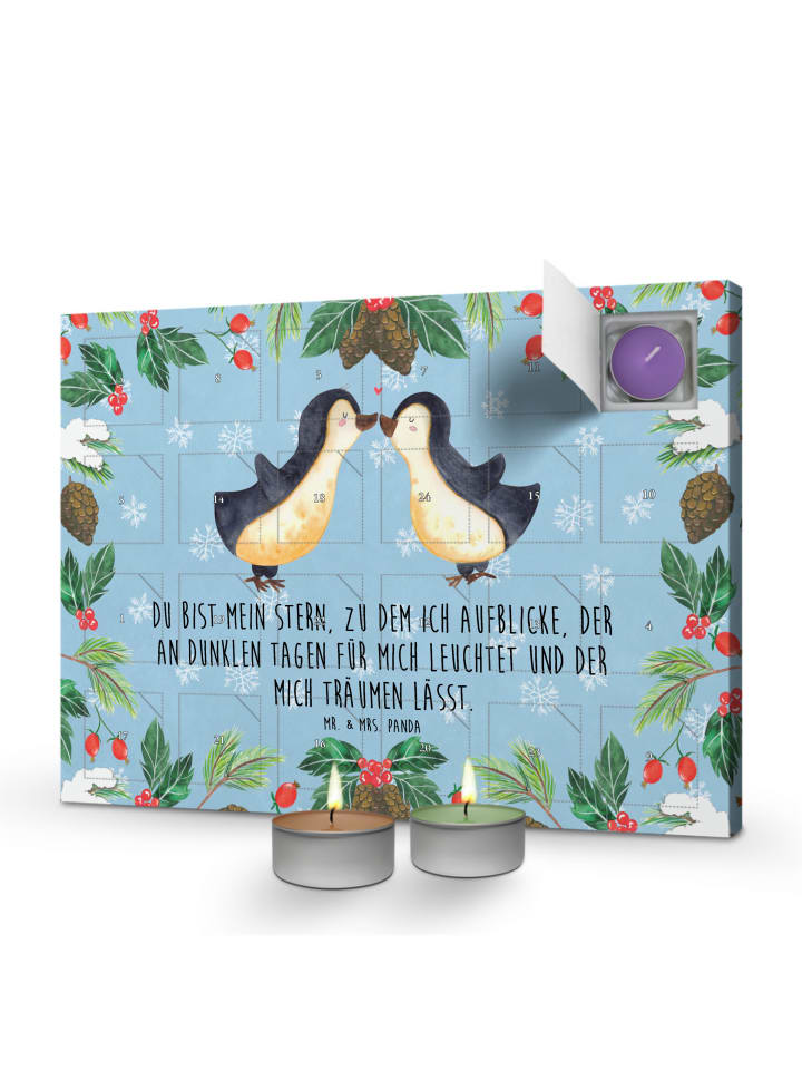 Adventskalender Pinguin Liebe mit Spruch in Eisblau