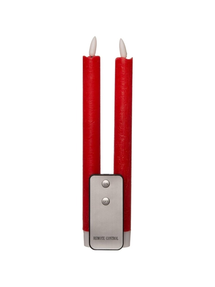 Novaliv Stabkerzen LED mit Timer ROT 2er Indoor mit 6 Stunden Timer - in Rot
