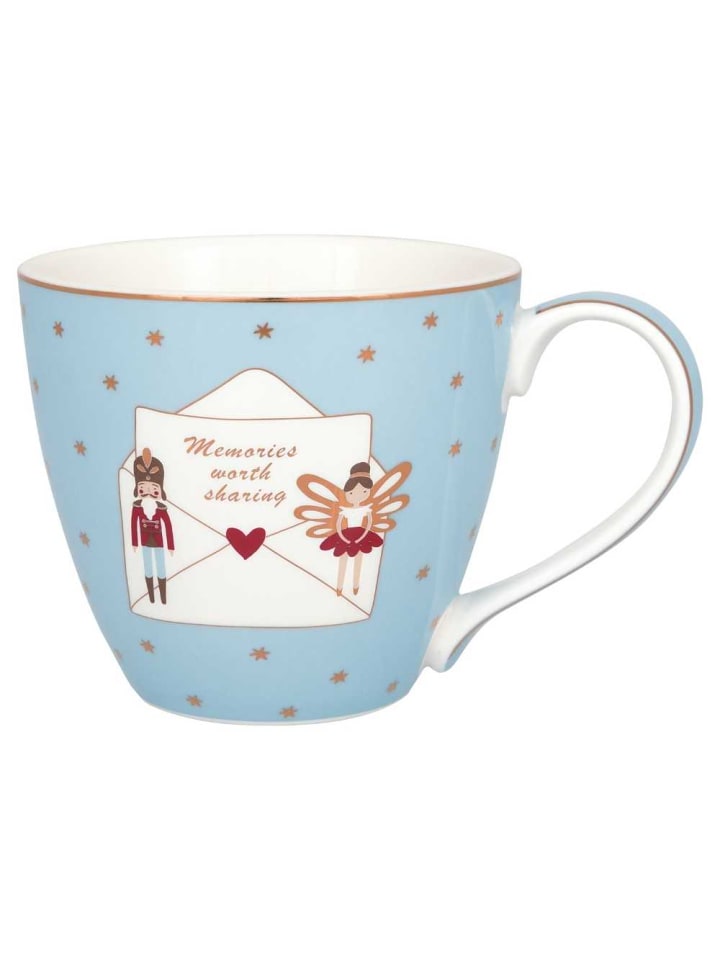 Becher XMAS LETTER PALE BLUE Blau Weihnachtsbecher mit Goldrand