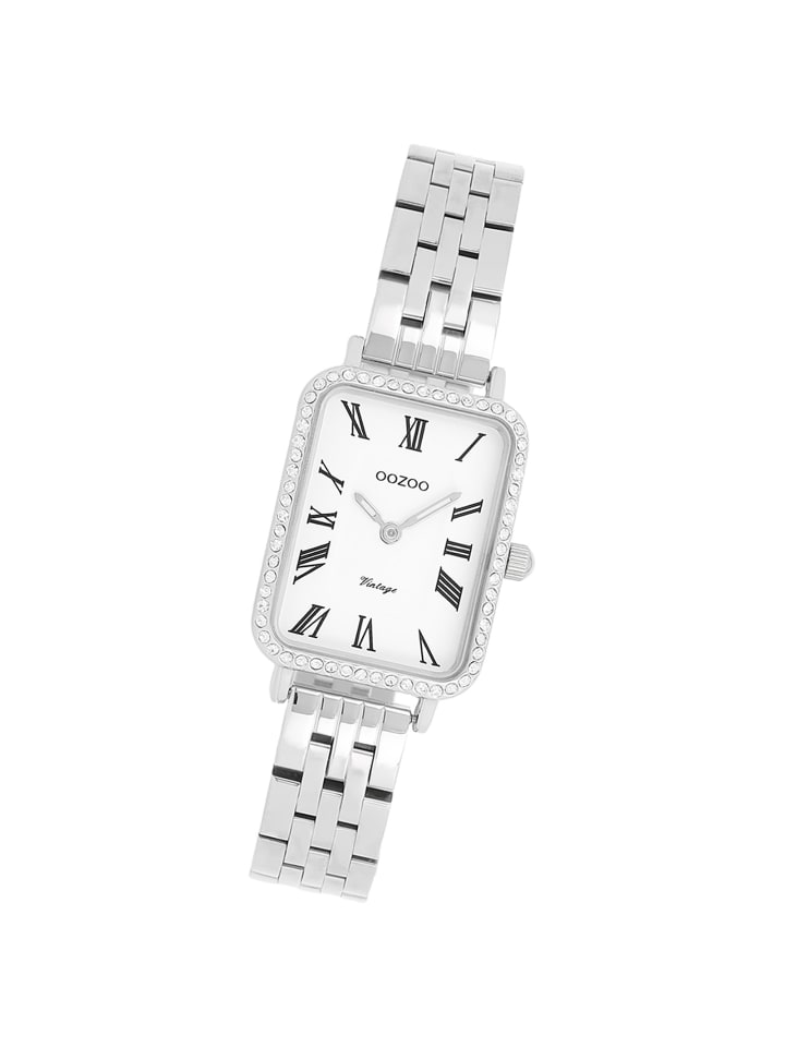 Analog-Armbanduhr Oozoo Vintage Series silber extra groß (ca. 24x28mm)