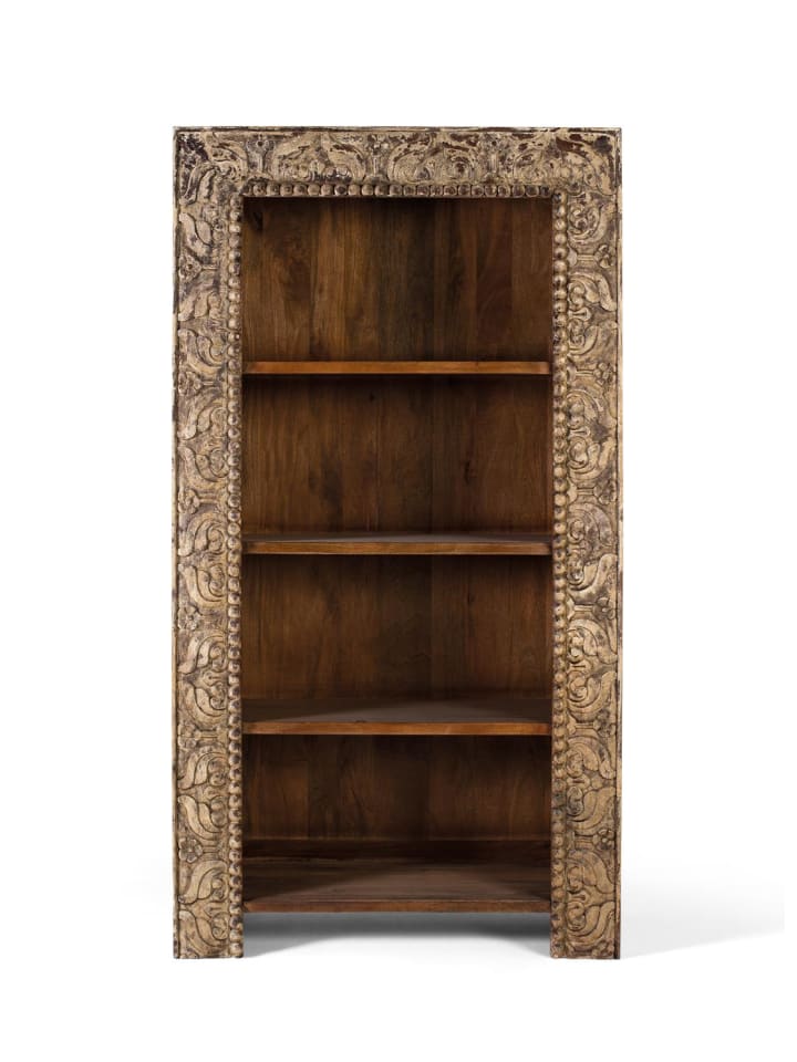 Bücherregal aus Mangoholz mit gealtertem Finish, 183 cm in Brown