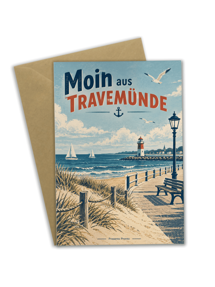 Grußkarte Leuchtturm nostalgisch Design mit Spruch in Weiß
