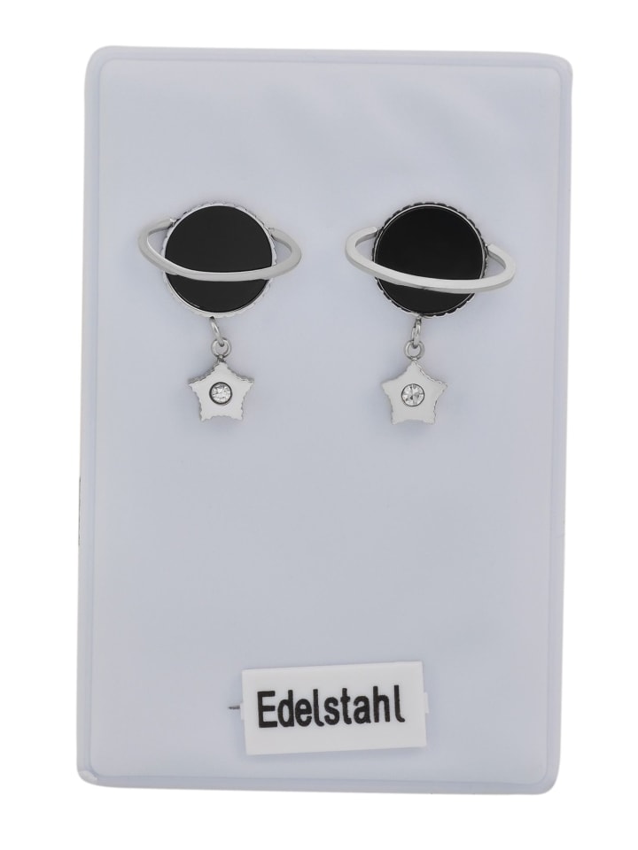 Damen Ohrringe – Ohrstecker Planet aus Edelstahl mit Strass in silber