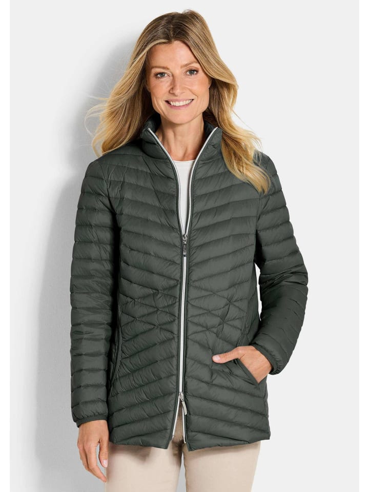 Kurzgröße:  Herbstjacke mit Daunen, Stehkragen in khaki