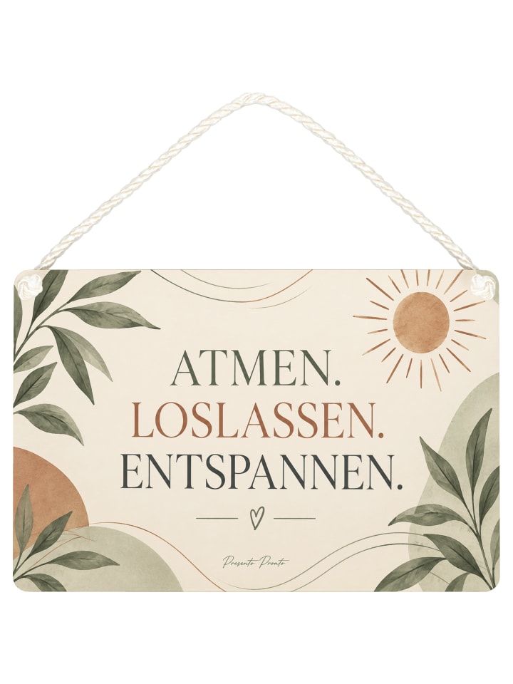 Schild Sonne entspannend Design mit Spruch in Weiß