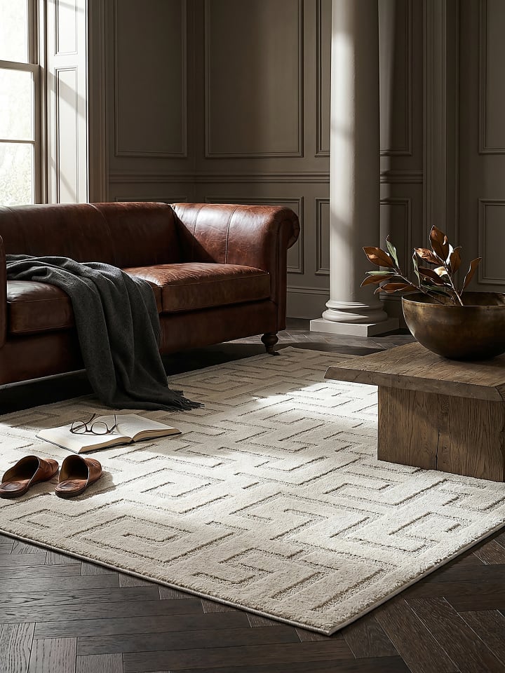 Teppich Kurzflor Geometrisch pflegeleicht Wohnzimmer Schlafzimmer Flur in Creme